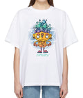 Unique graphic tee online featuring a colorful cartoon design on a white oversized shirt