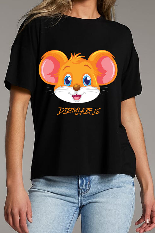 Unique graphic tees India featuring a cute cartoon mouse design on a black t-shirt