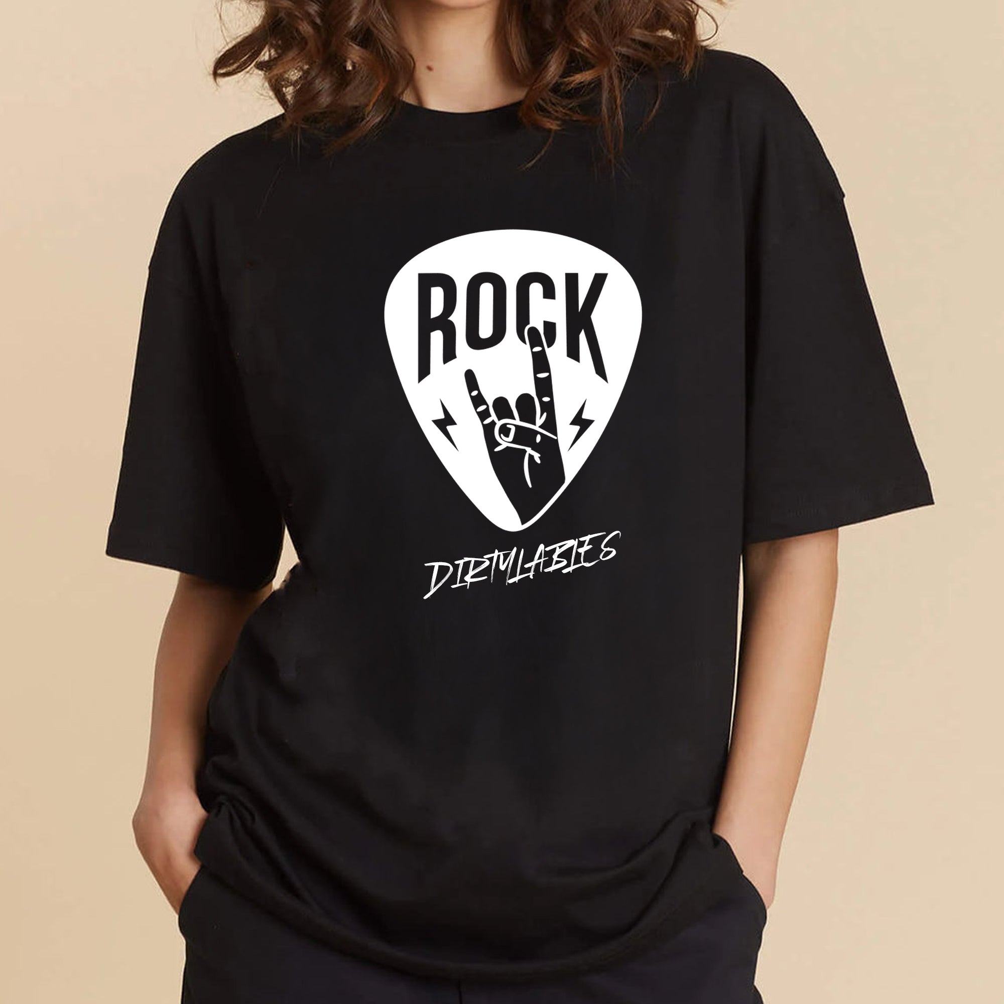 DirtyLabels Unisex Rock T-Shirt Online in Black with Rock Hand Graphic