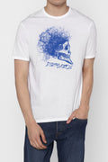 Dirtylabels Skull Graphic T-Shirt in White with Blue Artistic Skull Design