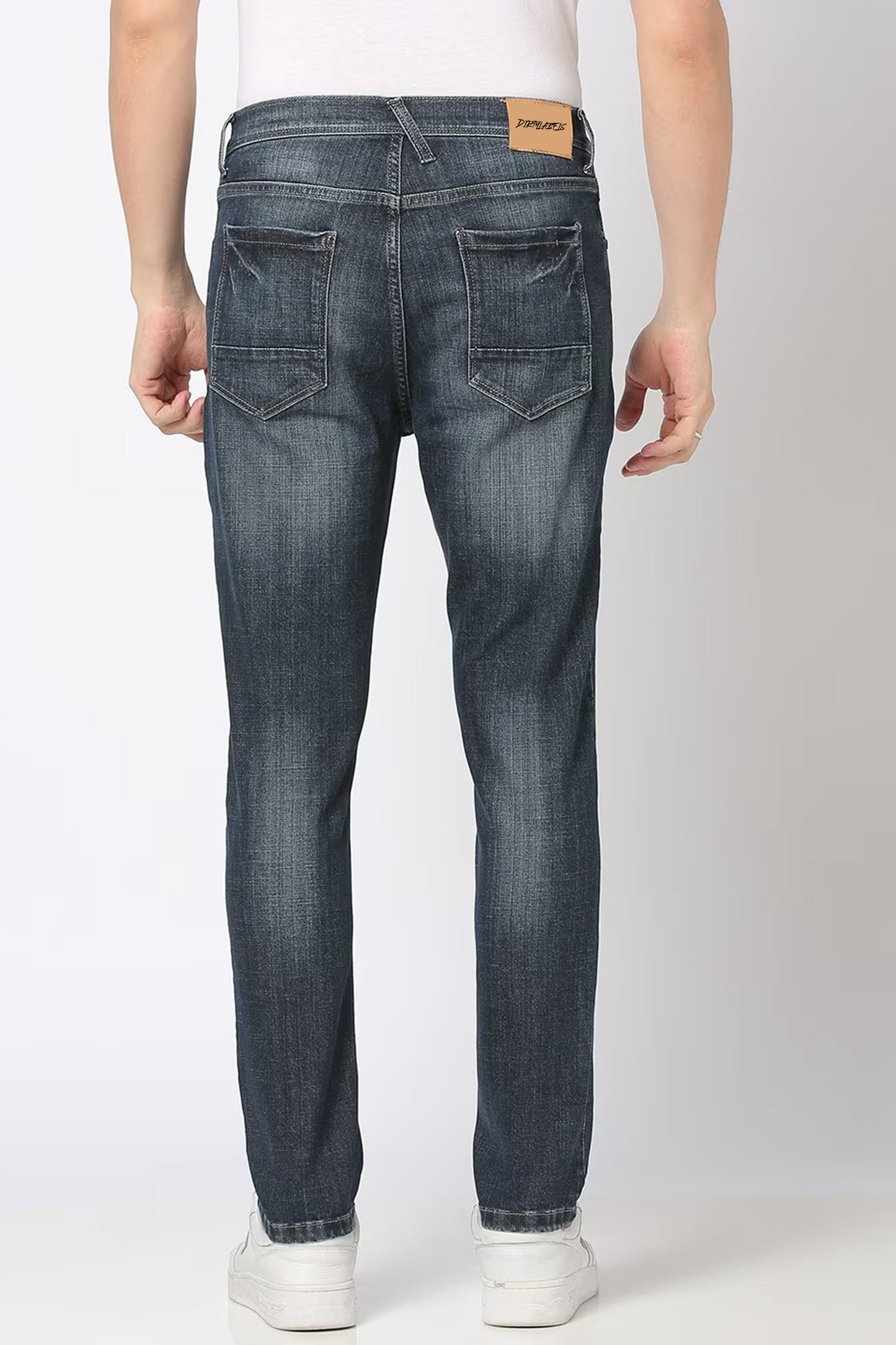 Men Lightly Washed Straight Jeans Blue