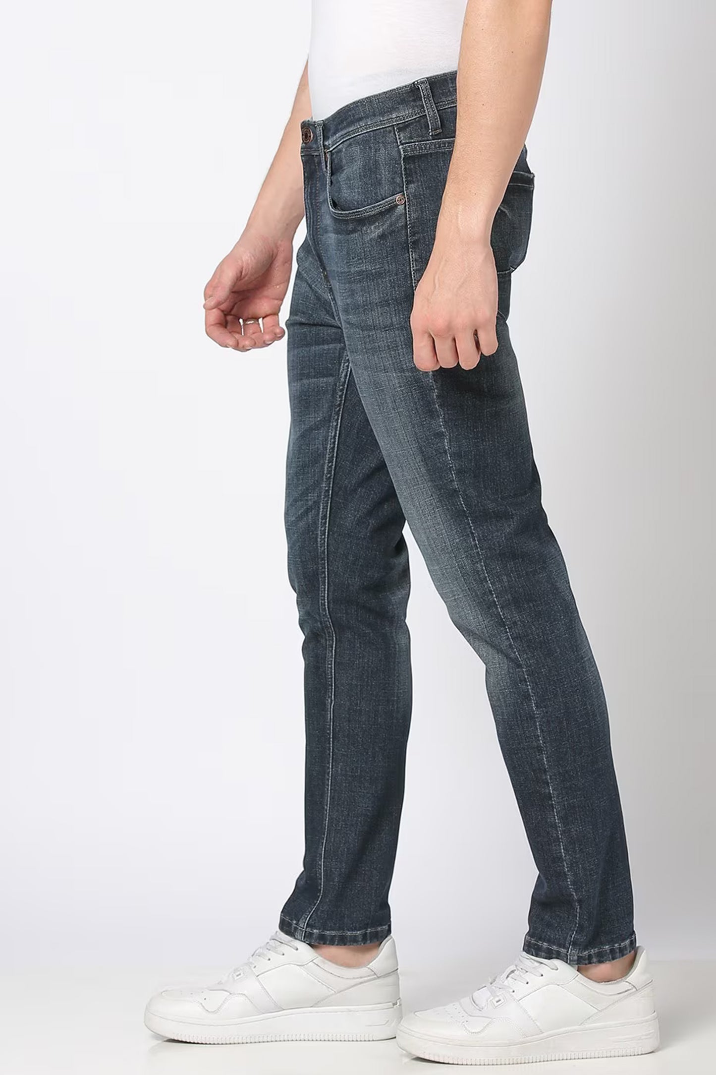 Men Lightly Washed Straight Jeans Blue