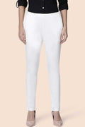 Elegant white straight pants for women with a tailored fit and pockets, perfect for casual or formal wear