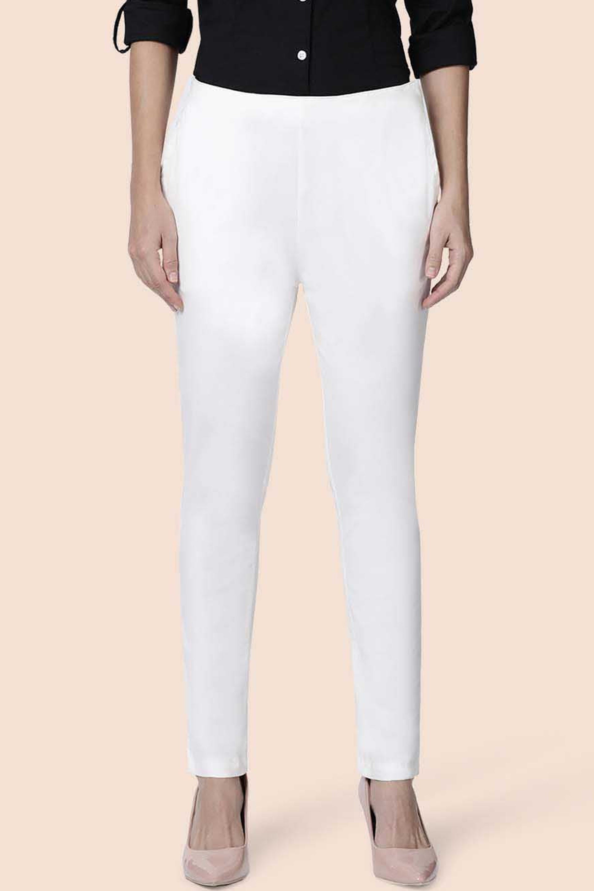 Elegant white straight pants for women with a tailored fit and pockets, perfect for casual or formal wear