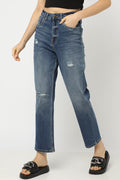 Women distressed bootcut jeans with a relaxed fit and trendy ripped details for casual style