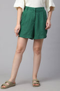 Green regular fit women's shorts from Dirty Labels, ideal for casual summer wear