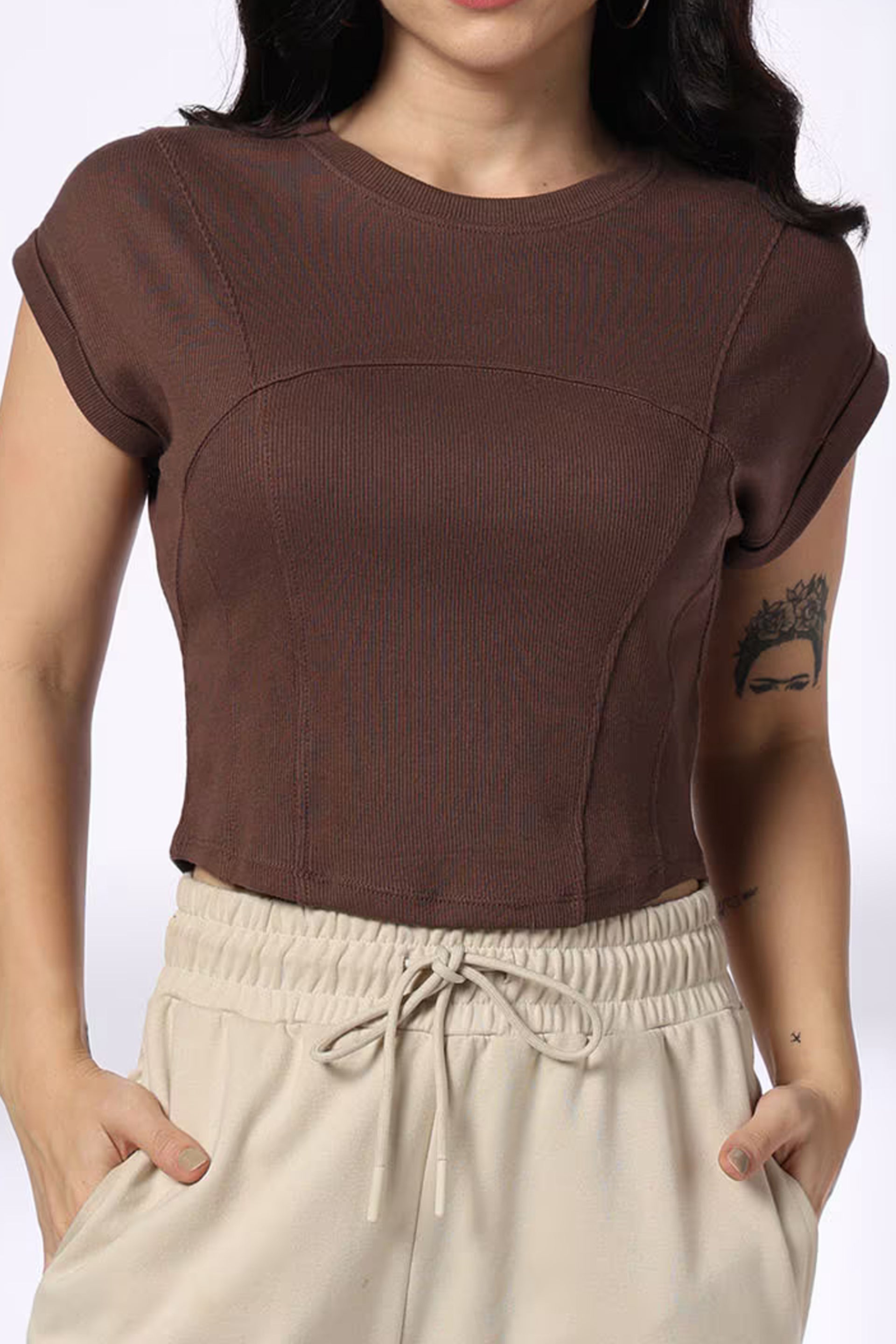 Brown cropped top from DirtyLabels, perfect for women's casual wear online India