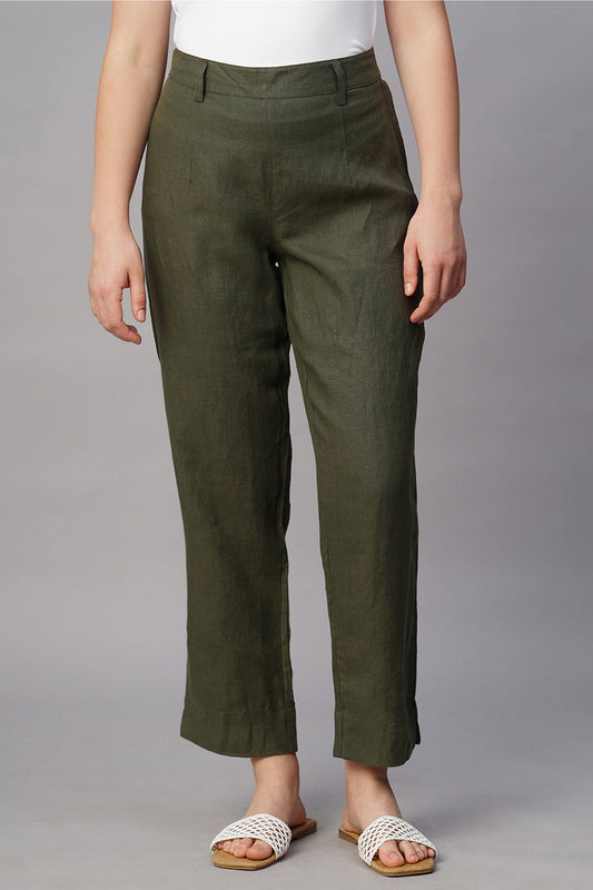Women's chic linen pants in olive green for a stylish and comfortable summer look
