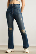 Women's distressed denim online featuring a high-waisted design and stylish rips for a trendy look