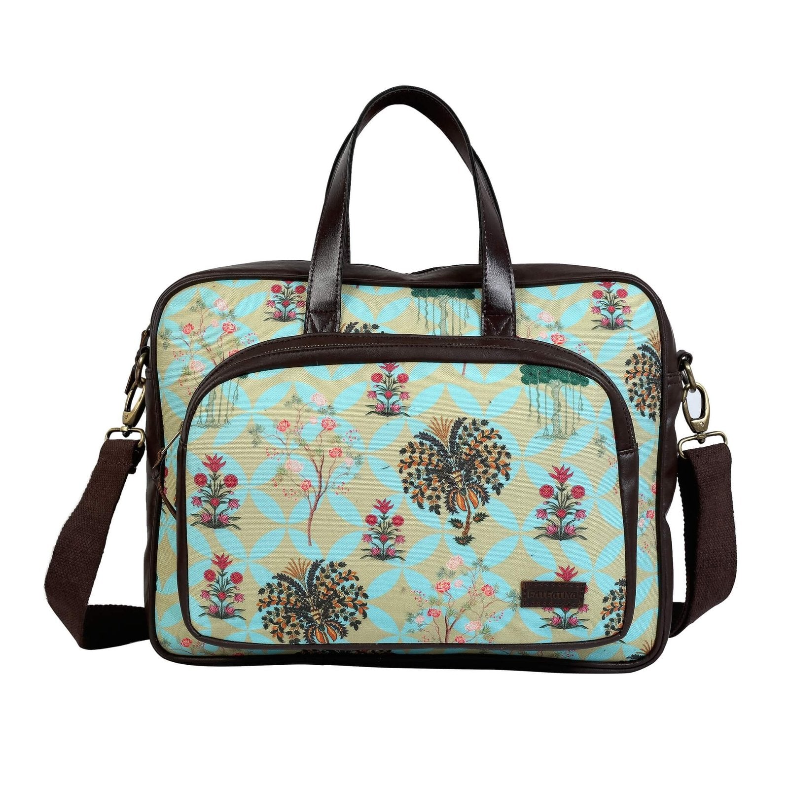 Fatfatiya women's garden design laptop bag with floral patterns and adjustable straps