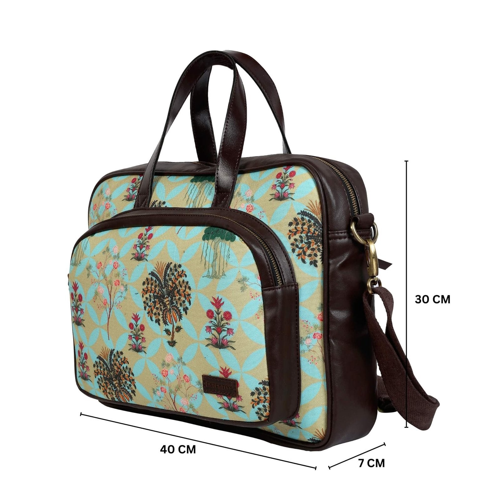 Fatfatiya women's garden design laptop bag with floral patterns and multiple compartments for organization