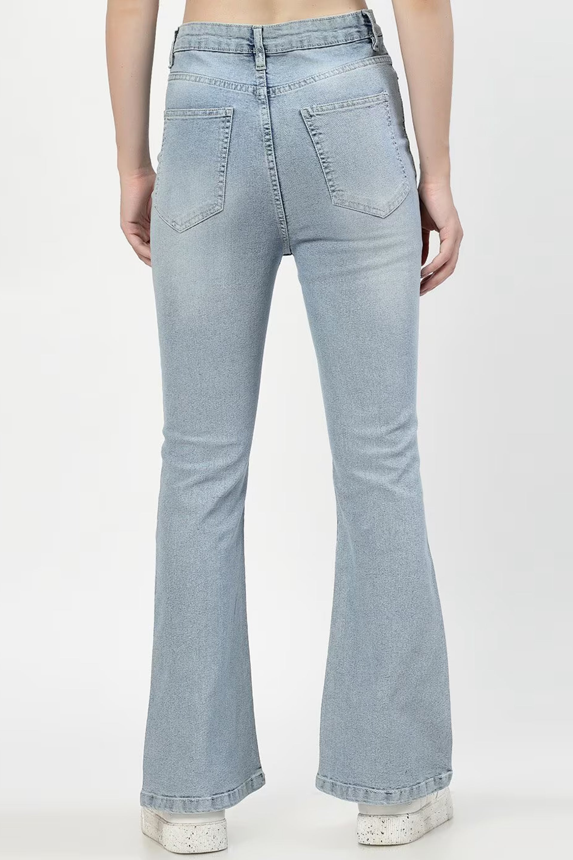 Light blue Dirtylabels women's jeans for all seasons with a flared design and back pockets