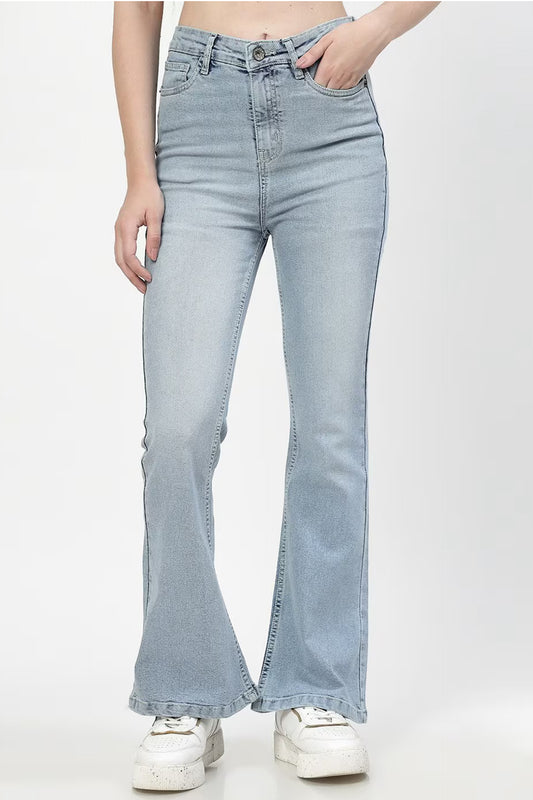 Light blue flared women's jeans for all seasons with a flattering high waist design