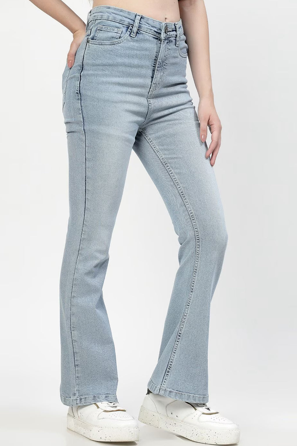 Light blue flared women's jeans for all seasons with a comfortable fit and stylish design