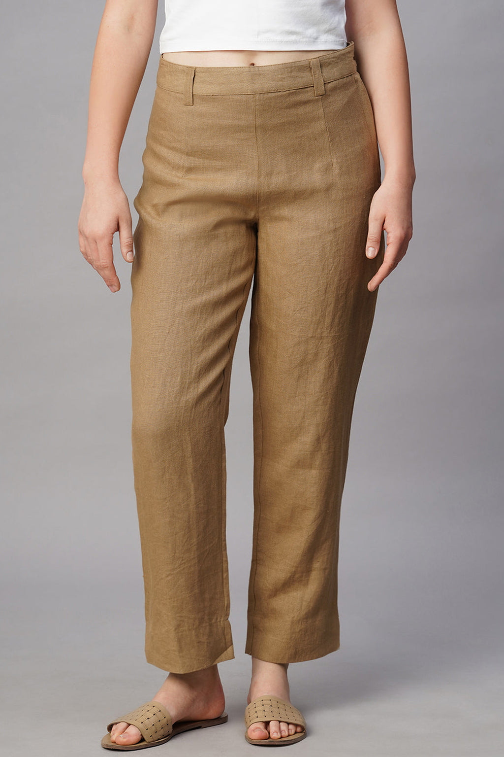 Women's khaki linen pants with a relaxed fit and a comfortable waist for summer style