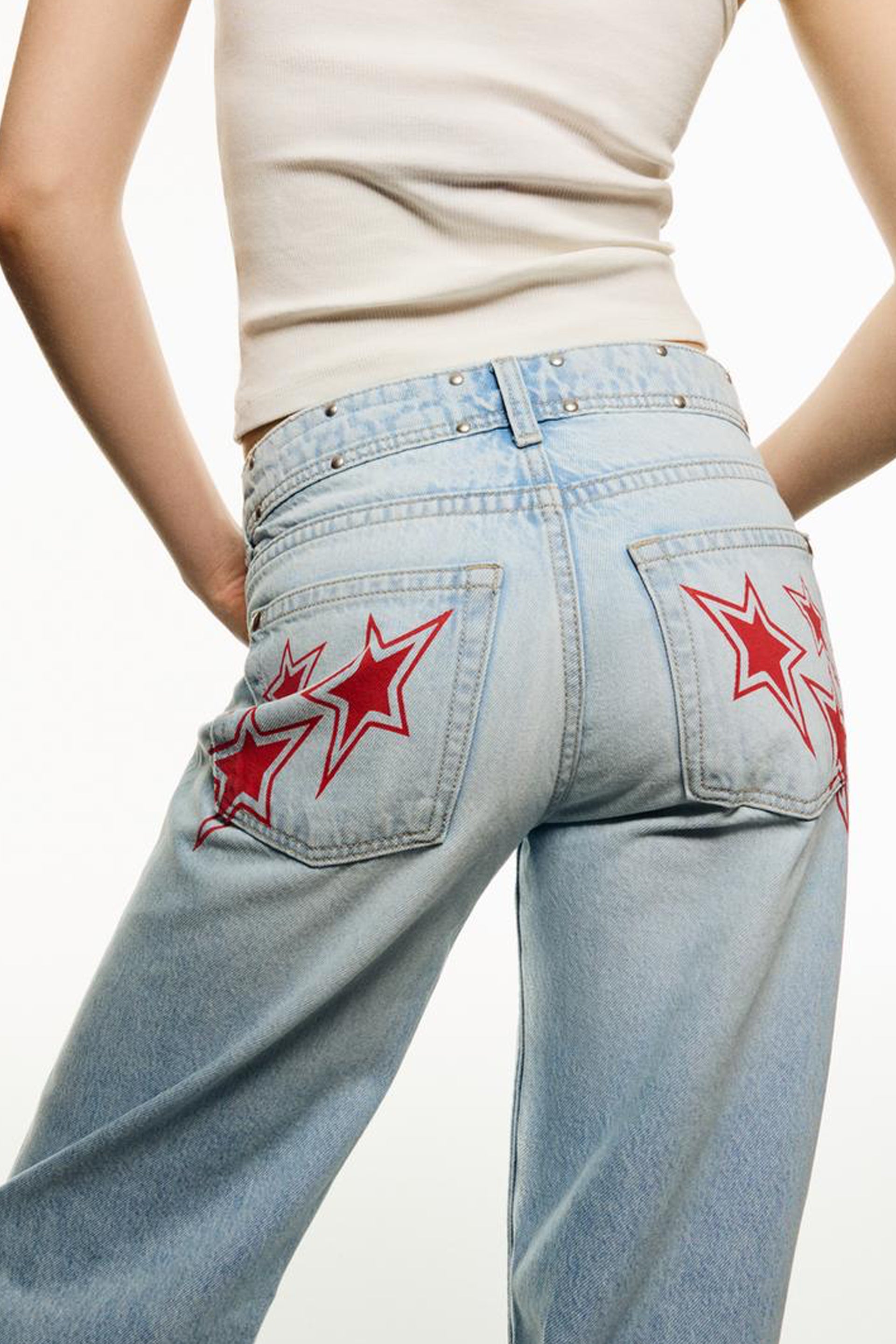 Dirty Labels Women's Star Jeans Online with Red Star Embroidery on Back Pockets