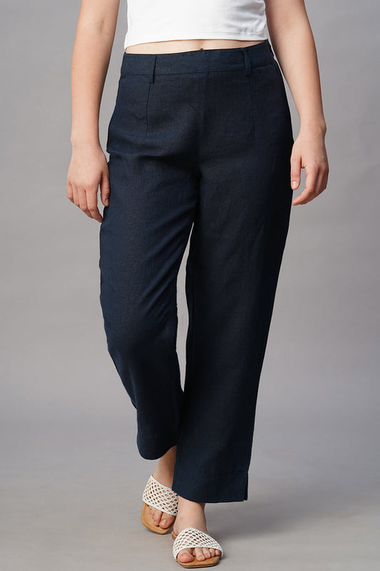Women's Summer Linen Pants in Navy Blue with a Relaxed Fit for Comfortable Warm Weather Wear
