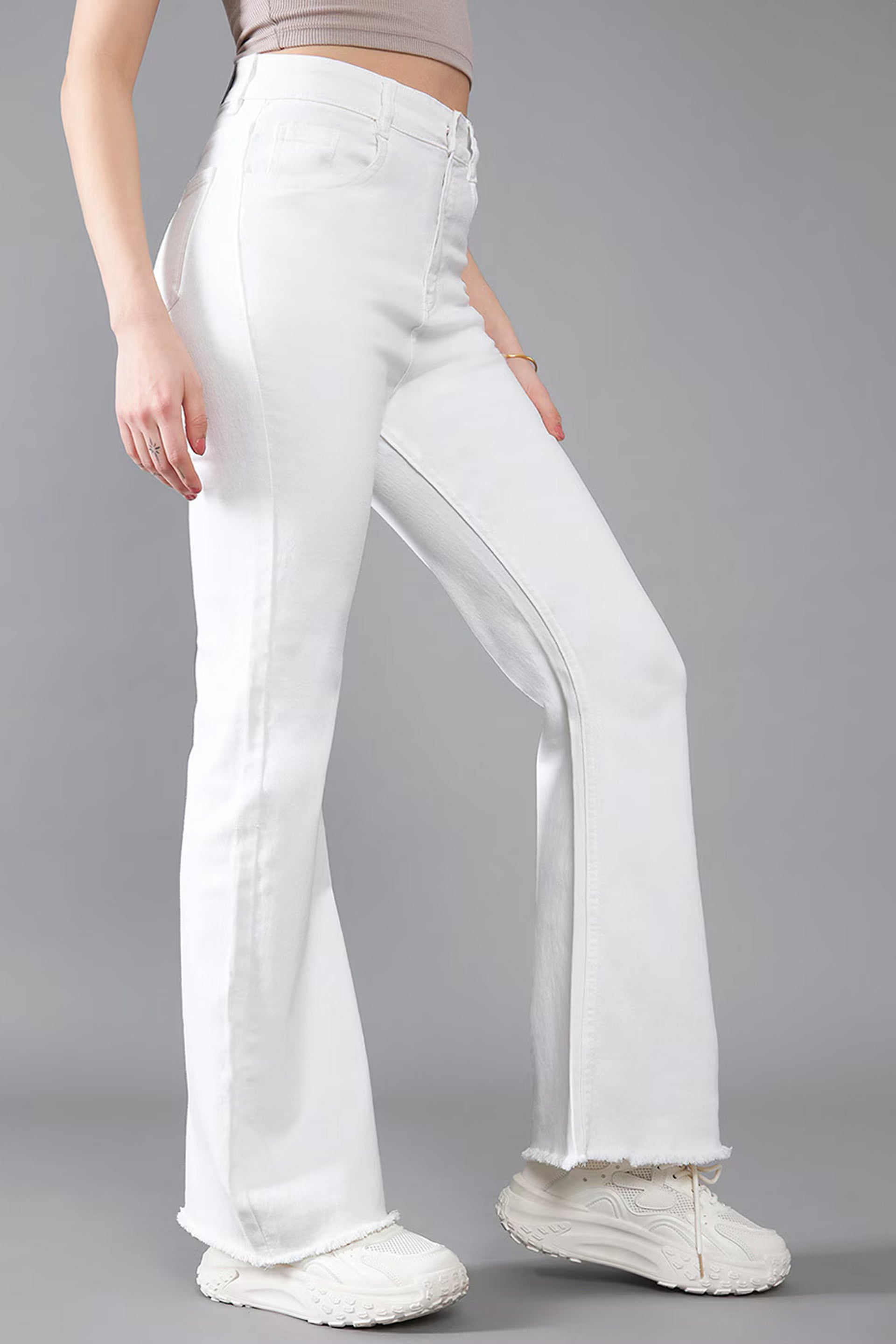 Women's white bootcut jeans with a high waist and stylish flared leg for a trendy look