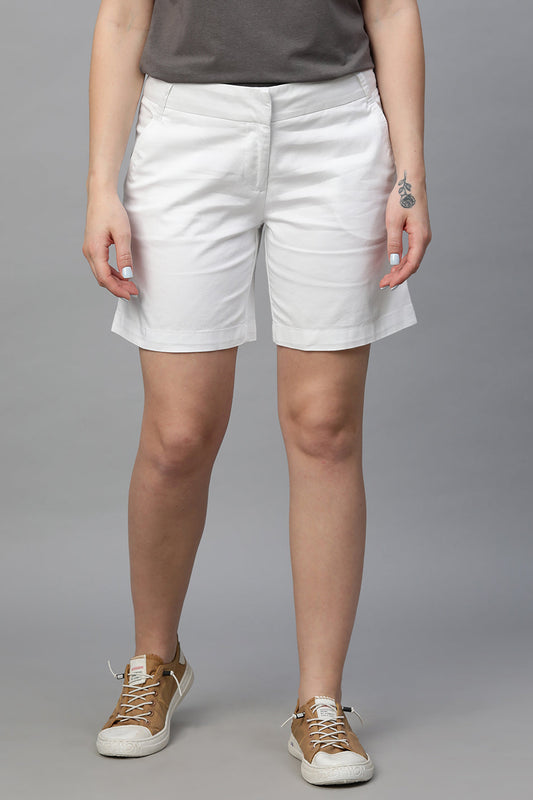 Women's white cotton shorts with a relaxed fit, perfect for casual summer outings