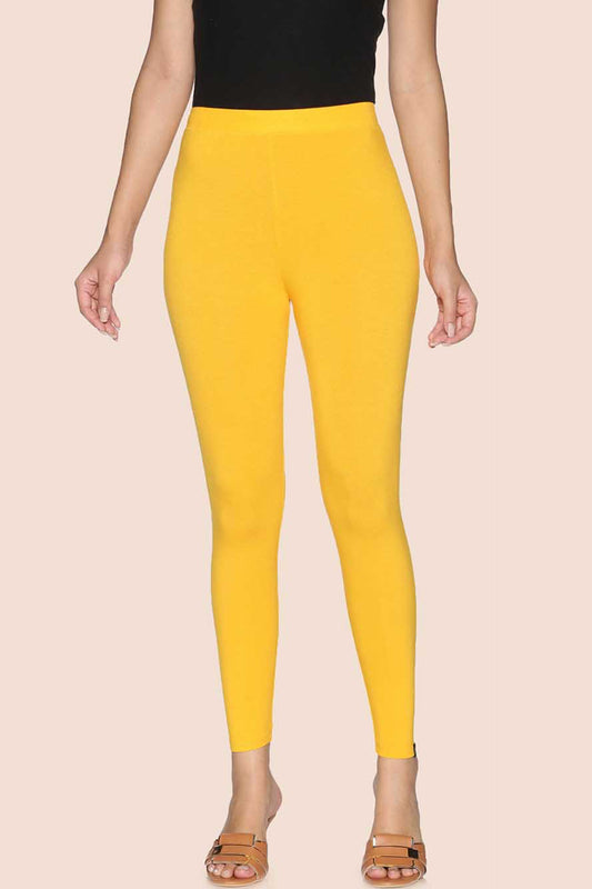 Yellow cotton ankle leggings for comfortable wear and stylish casual outfits